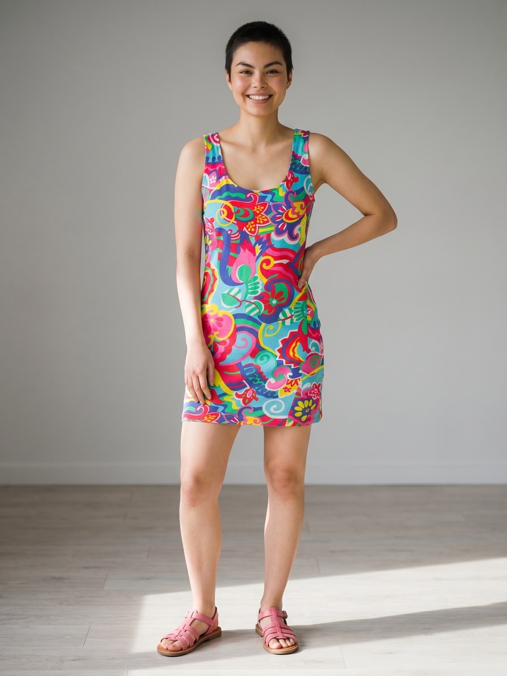 Vintage United Colors of Benetton Psychedelic Floral Tank Dress Italy Y2K XS